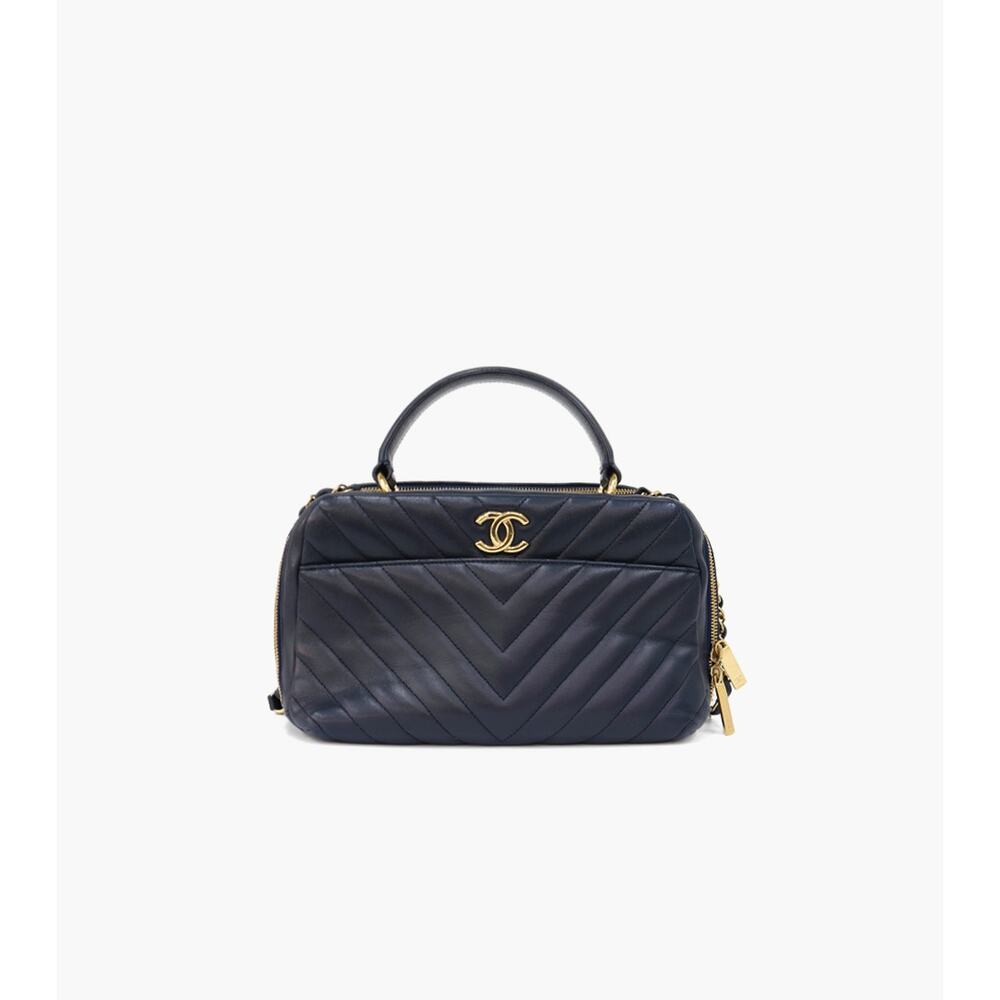 CHANEL Navy Chevron Trendy CC Shoulder Bag A-A26214